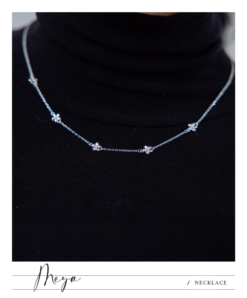 五小花小豆鏈 項鏈／銀色