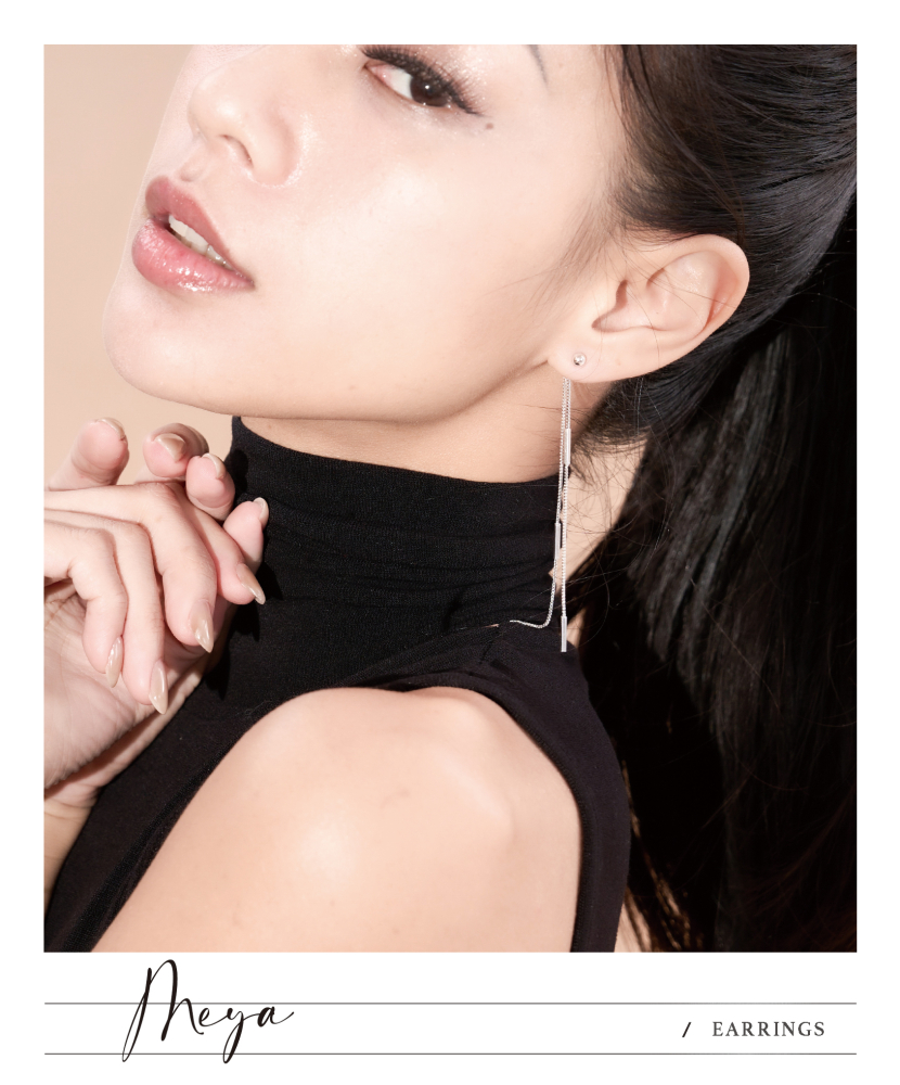 氣質威尼斯鏈接長方柱體 垂墜式耳環／銀色