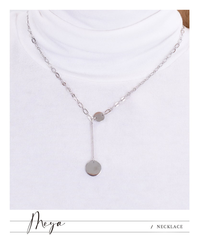 小扁圓片 吊墜大扁圓片橢圓鏈 項鏈／銀色