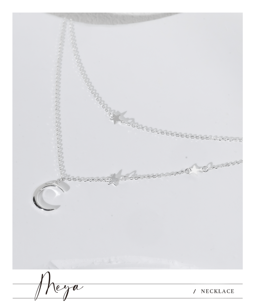 長短雙層鏈 滿天星月 項鏈／銀色