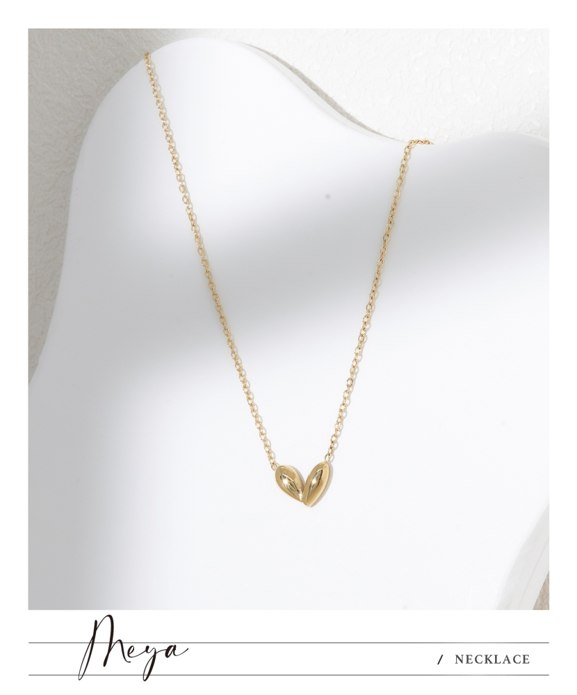 小水滴型愛心 項鏈／金色