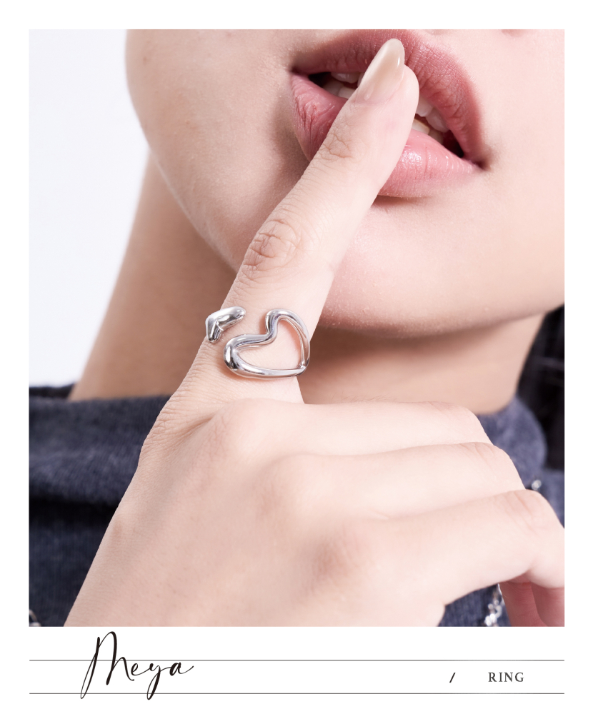 大小愛心 戒指／銀色