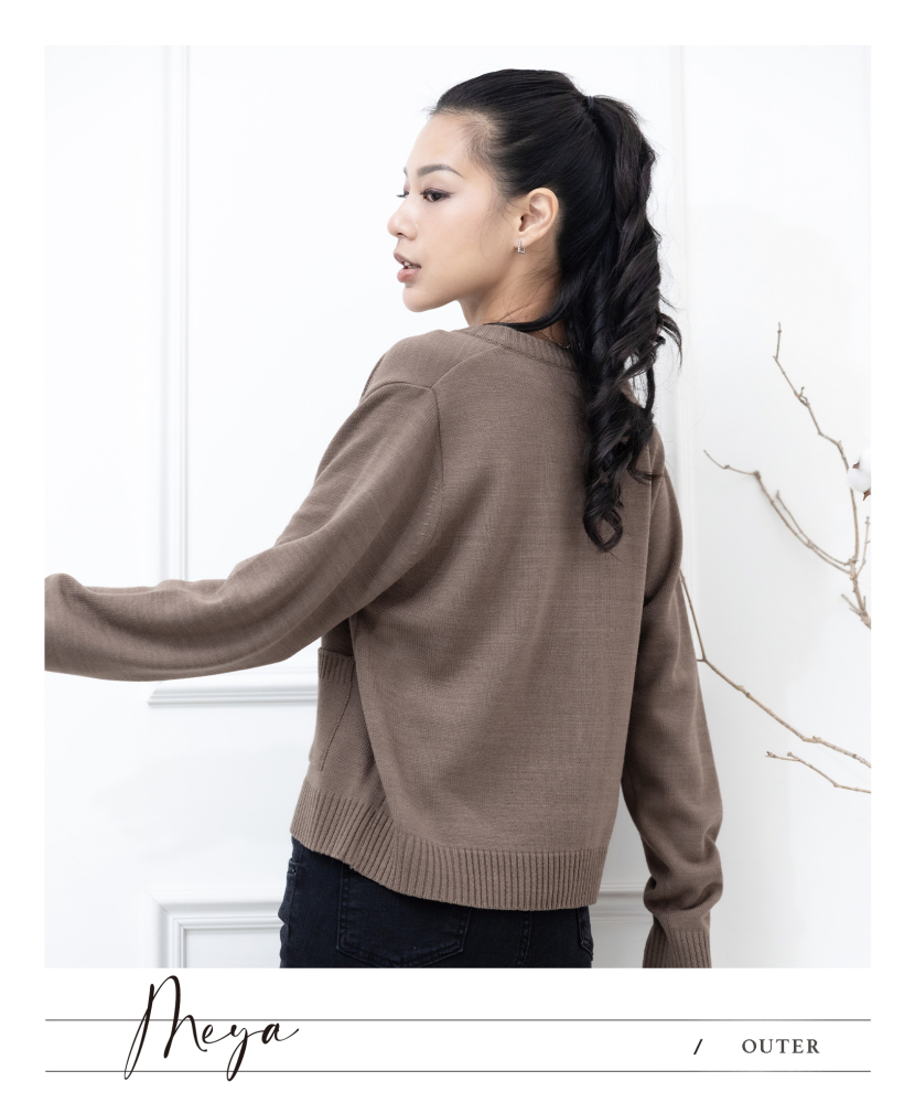 圓領針織開衫 / 卡其色