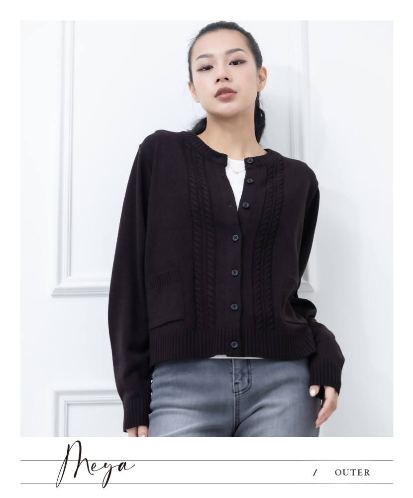 圓領針織開衫 / 黑棕色