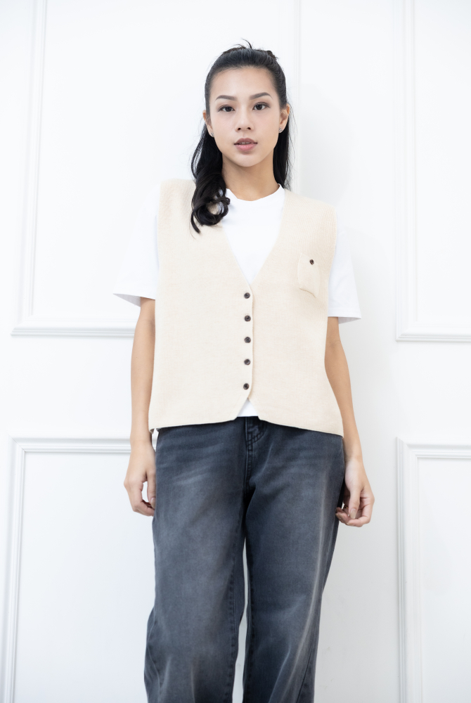 針織毛衣背心 / 杏色