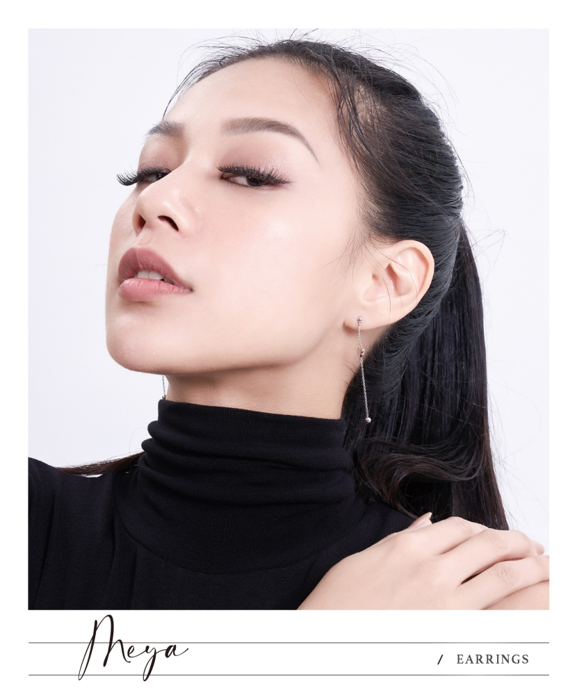 垂墜單顆立體小愛心小圓珠 耳環／銀色