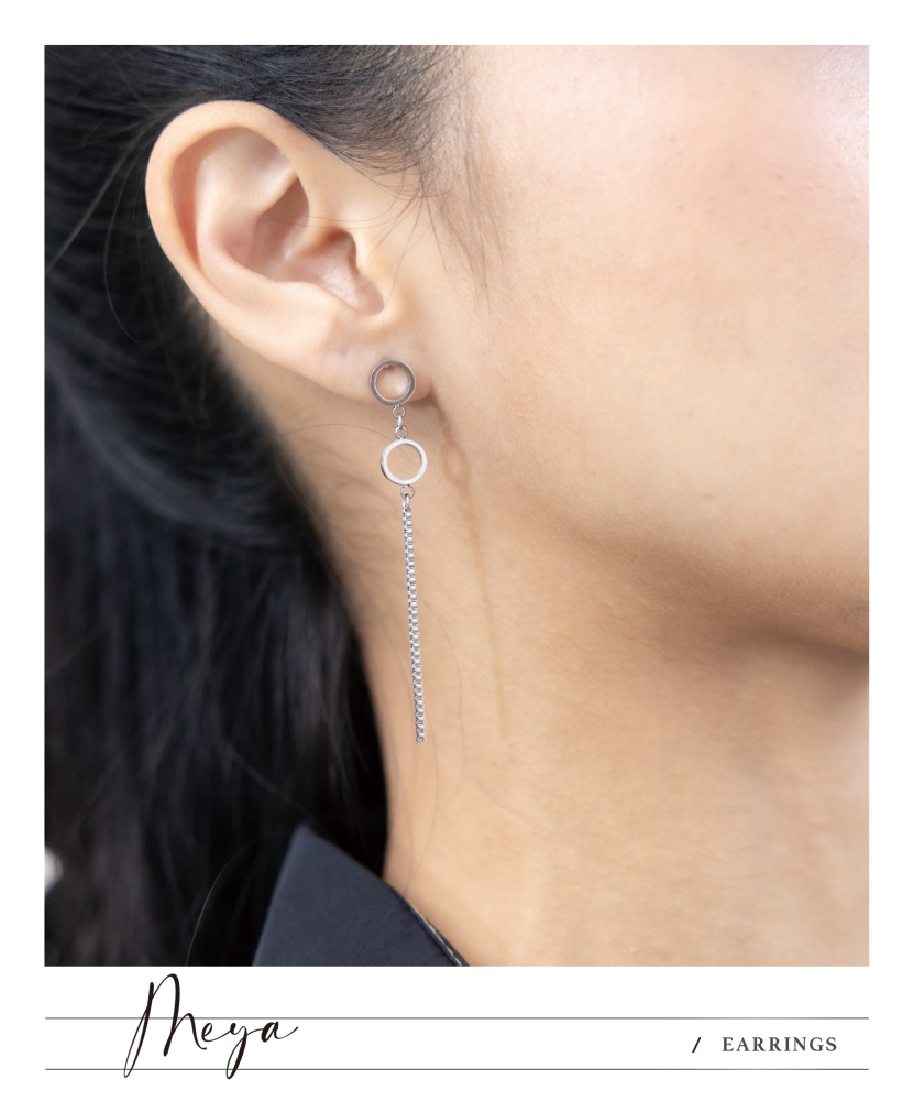 兩邊特色款 圓圈相連接細長威尼斯垂墜／銀色