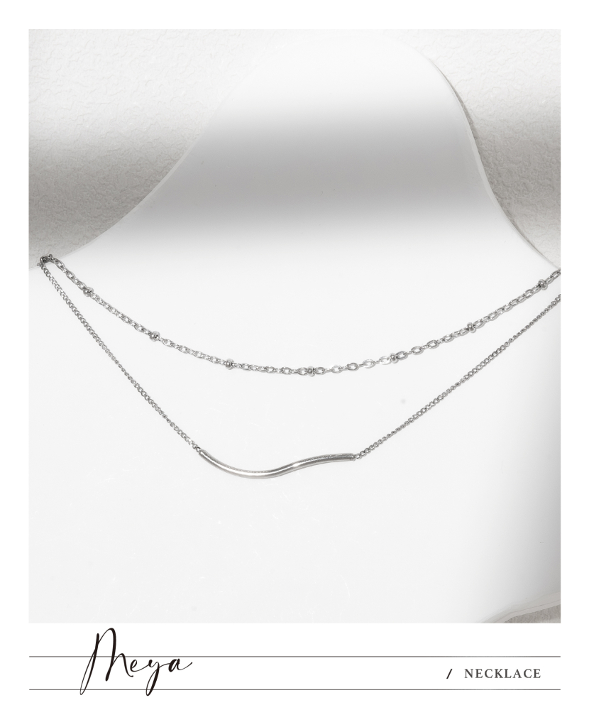 雙層鏈 長喜平鏈橫曲線 短鏈間隔立體小扁圓／銀色