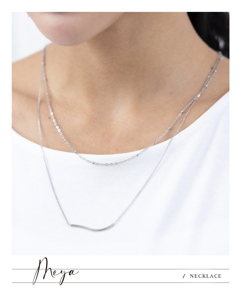 雙層鏈 長喜平鏈橫曲線 短鏈間隔立體小扁圓／銀色