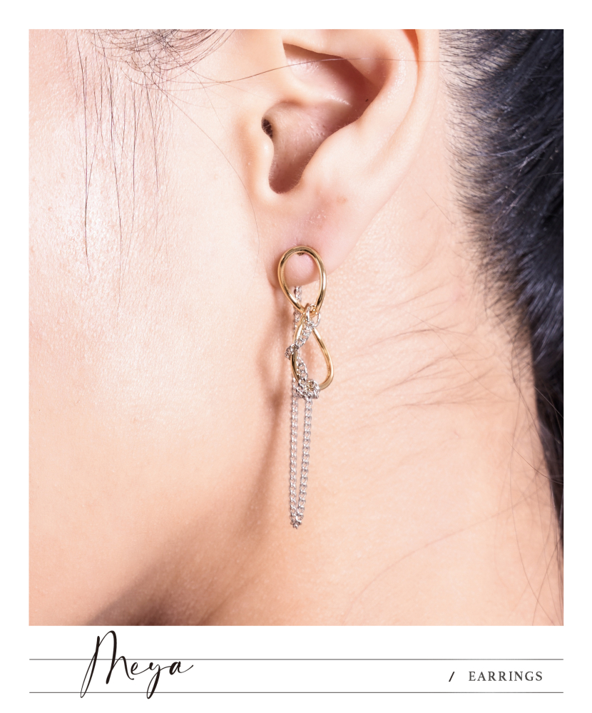 金色細雙圈 銀色喜平扣鏈 耳環／金銀雙色