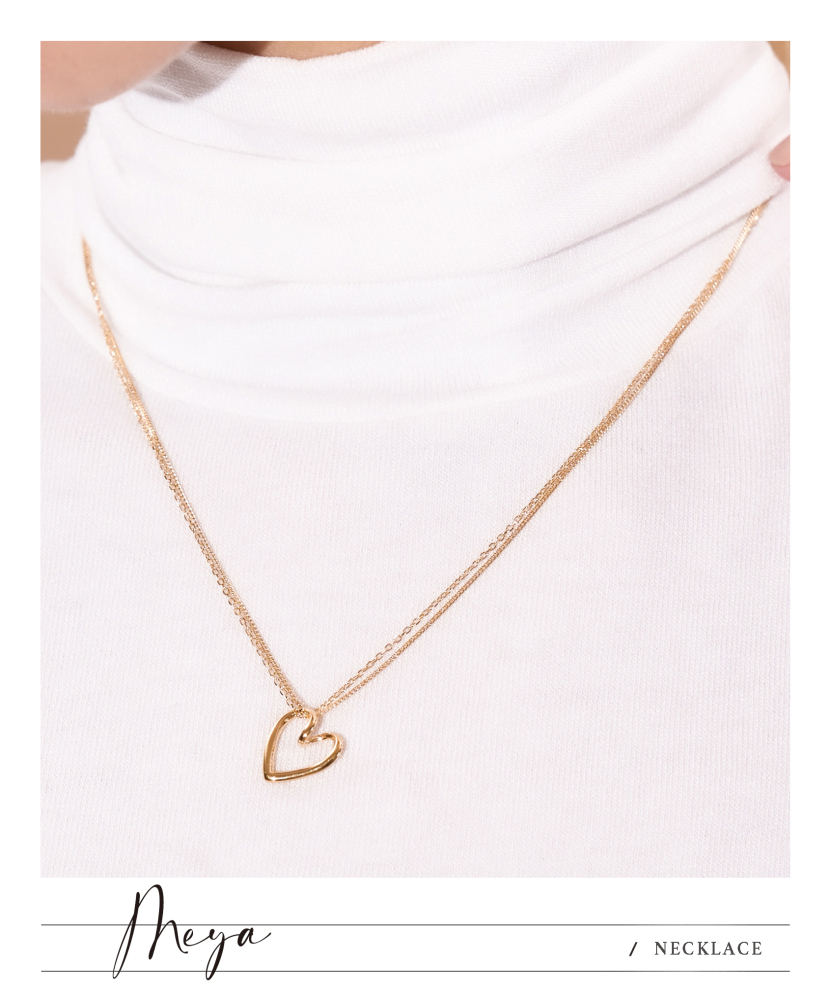 雙層喜平鏈墜金色線條愛心  / 金色