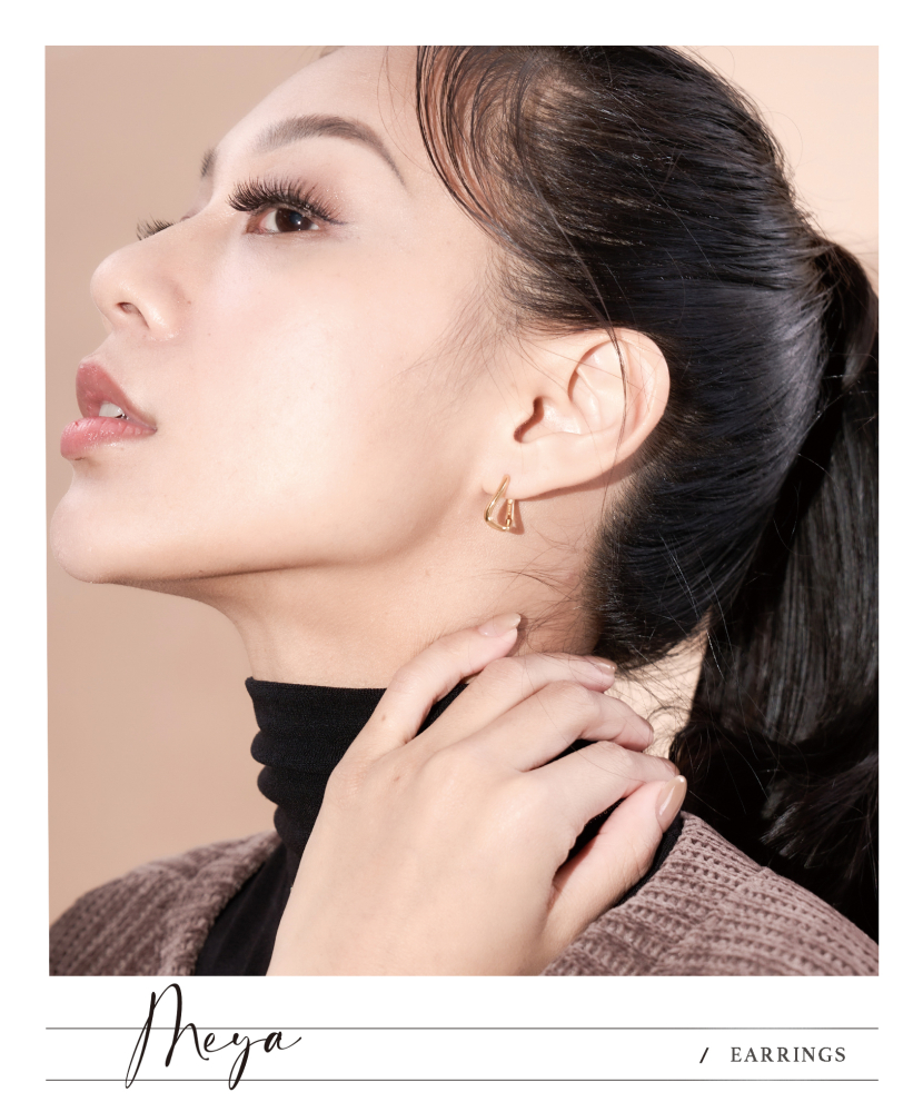 凹凸橢圓圈型耳環 / 金色