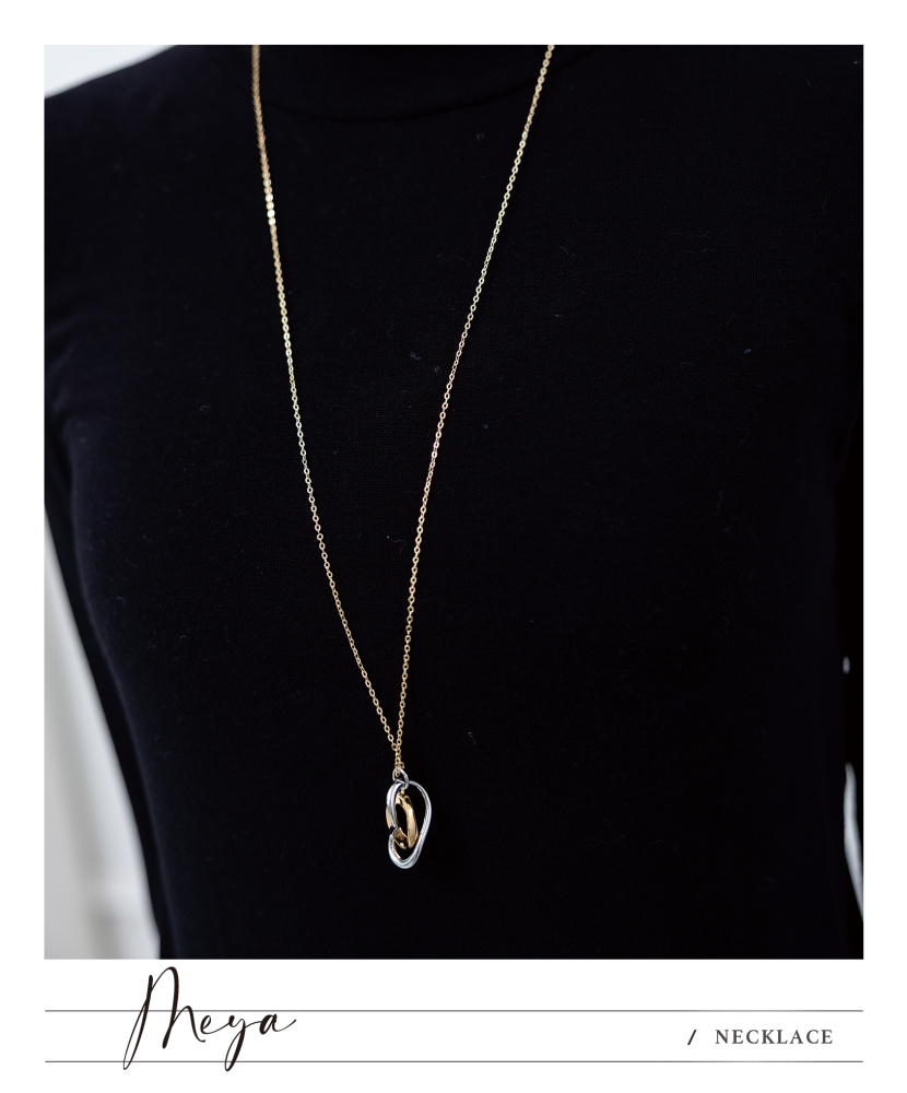 兩雙色不規則圈吊墜長項鏈 / 金色鍊