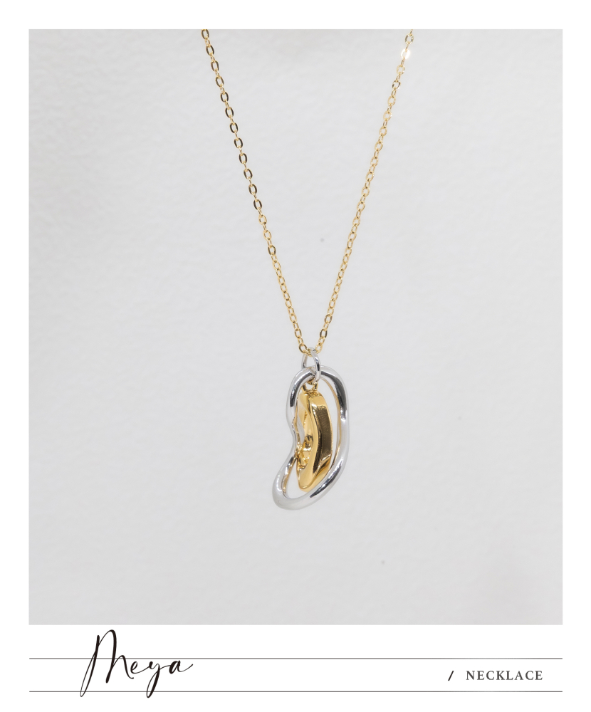 兩雙色不規則圈吊墜長項鏈 / 金色鍊
