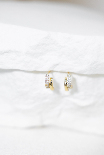 귀걸이 半圓弧小鋯石耳環 / 金色