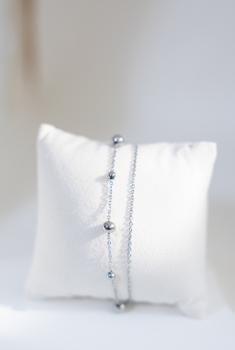 팔찌 大小圓珠雙層鍊 / 銀色