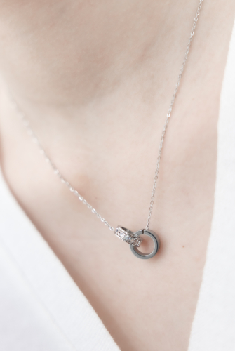 목걸이 雙圈相扣羅馬數字項鍊 / 銀色