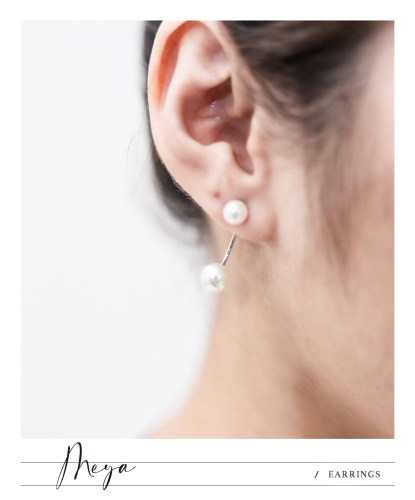 귀걸이 圓弧連接大小珍珠耳環 / 銀色